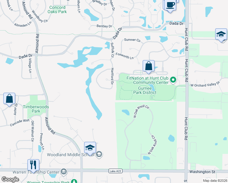 map of restaurants, bars, coffee shops, grocery stores, and more near 827 Hartford Drive in Gurnee
