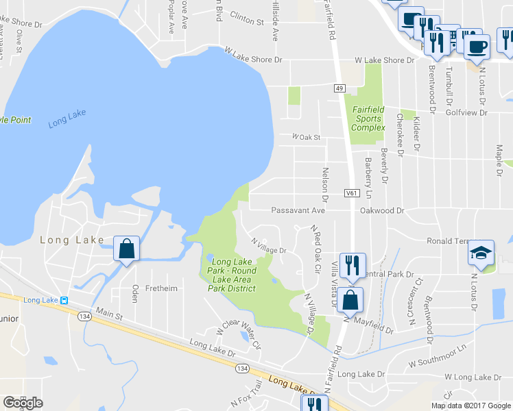 map of restaurants, bars, coffee shops, grocery stores, and more near 24722 Passavant Avenue in Round Lake