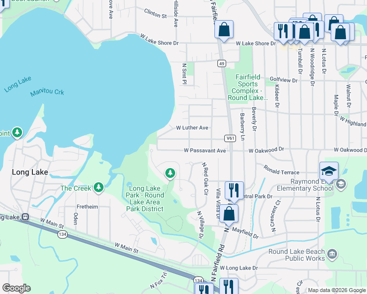 map of restaurants, bars, coffee shops, grocery stores, and more near 24647 Passavant Avenue in Round Lake