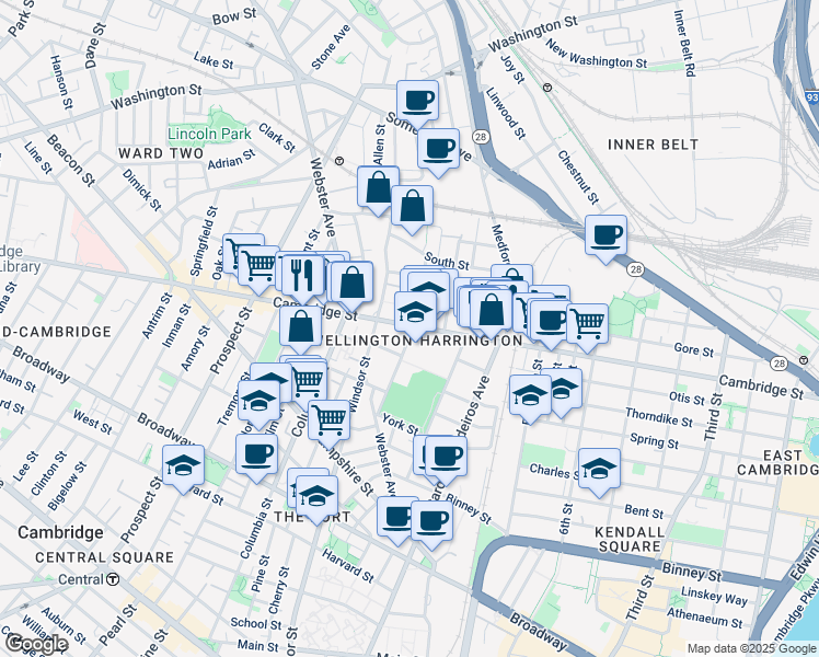 map of restaurants, bars, coffee shops, grocery stores, and more near 3 Palermo Street in Cambridge