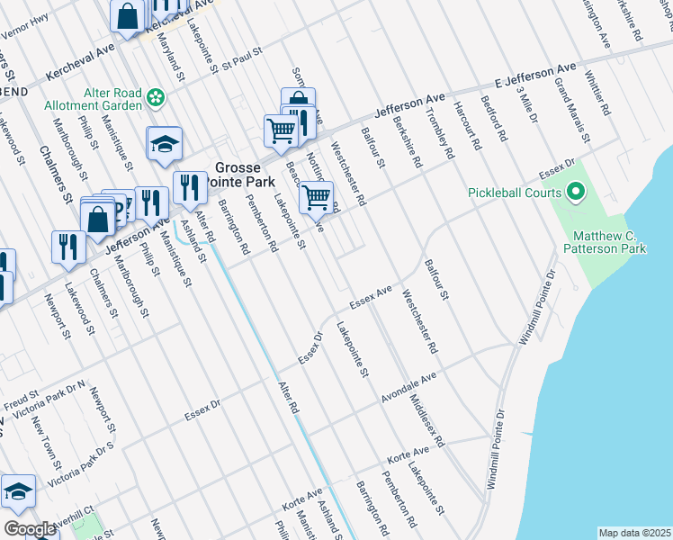 map of restaurants, bars, coffee shops, grocery stores, and more near 809 Beaconsfield Avenue in Grosse Pointe Park