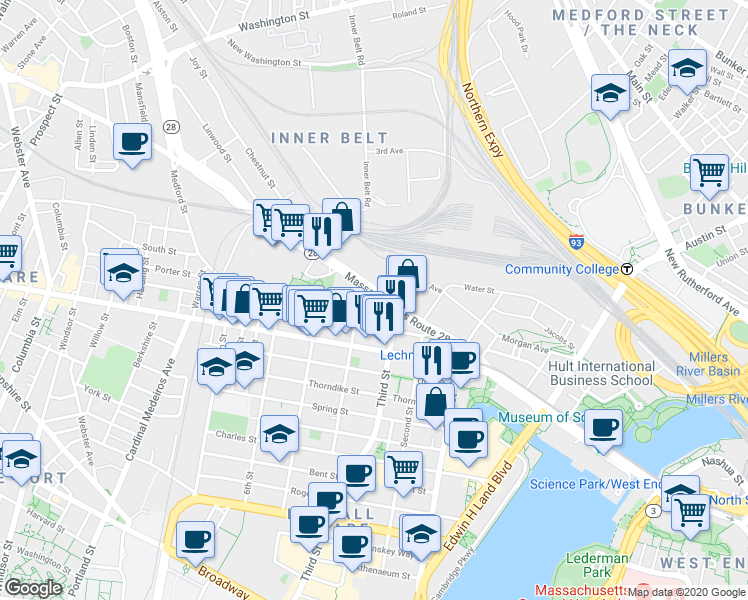 map of restaurants, bars, coffee shops, grocery stores, and more near in 