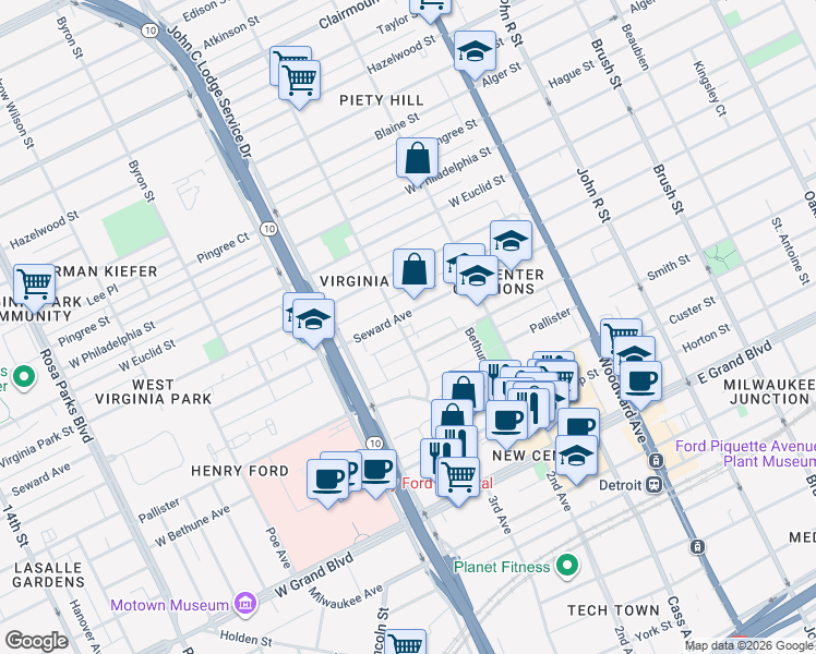 map of restaurants, bars, coffee shops, grocery stores, and more near 8006 3rd Avenue in Detroit
