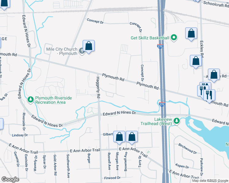 map of restaurants, bars, coffee shops, grocery stores, and more near 12324 Risman Drive in Plymouth
