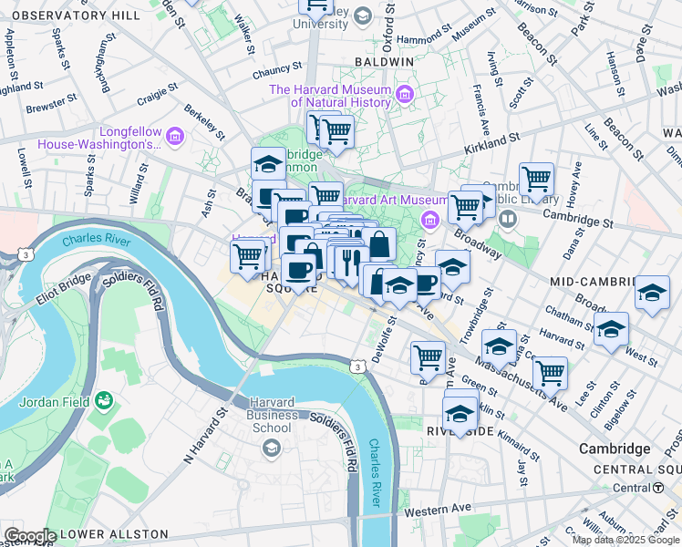 map of restaurants, bars, coffee shops, grocery stores, and more near 1350 Massachusetts Avenue in Cambridge