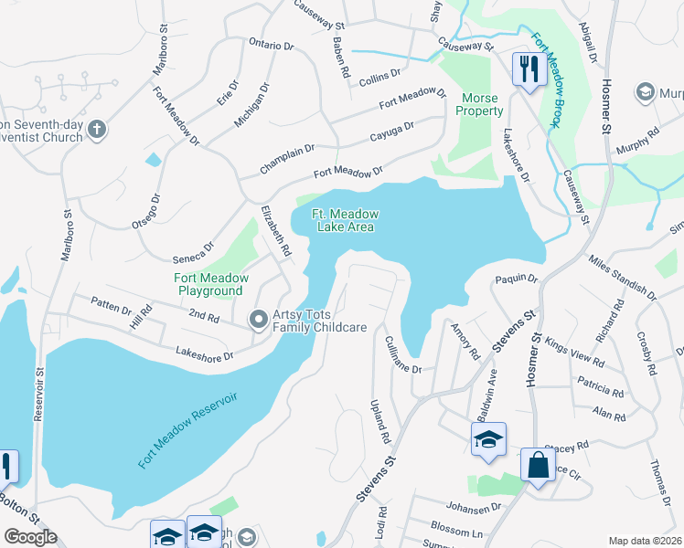 map of restaurants, bars, coffee shops, grocery stores, and more near 185 Cullinane Drive in Marlborough