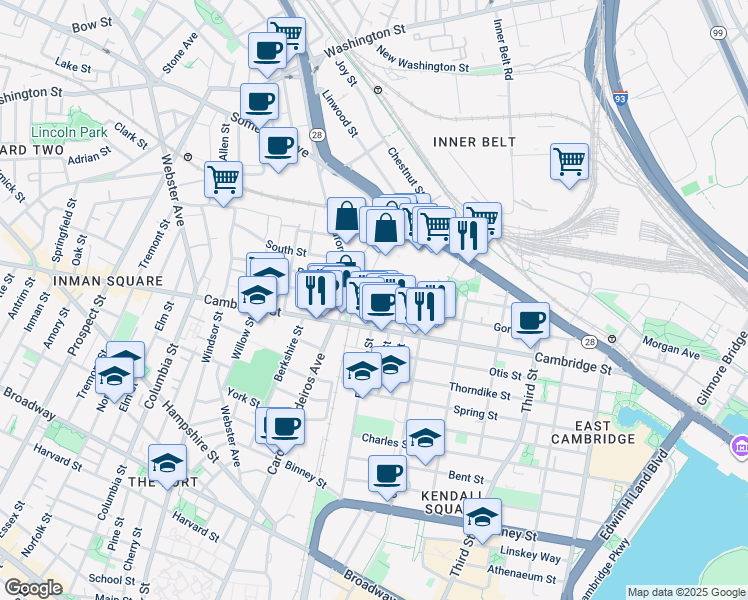 map of restaurants, bars, coffee shops, grocery stores, and more near 22 McGrath Highway in Somerville