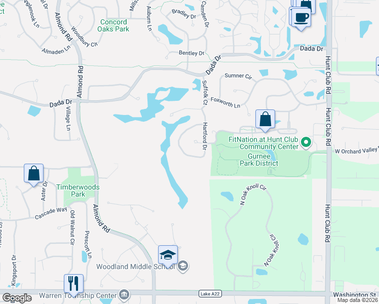 map of restaurants, bars, coffee shops, grocery stores, and more near 6971 Revere Court in Gurnee