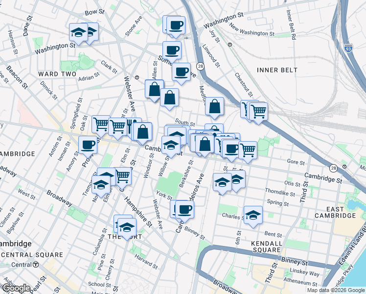 map of restaurants, bars, coffee shops, grocery stores, and more near 9 Harding Street in Cambridge