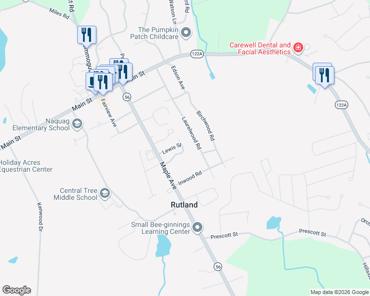 map of restaurants, bars, coffee shops, grocery stores, and more near 25 Laurelwood Road in Rutland