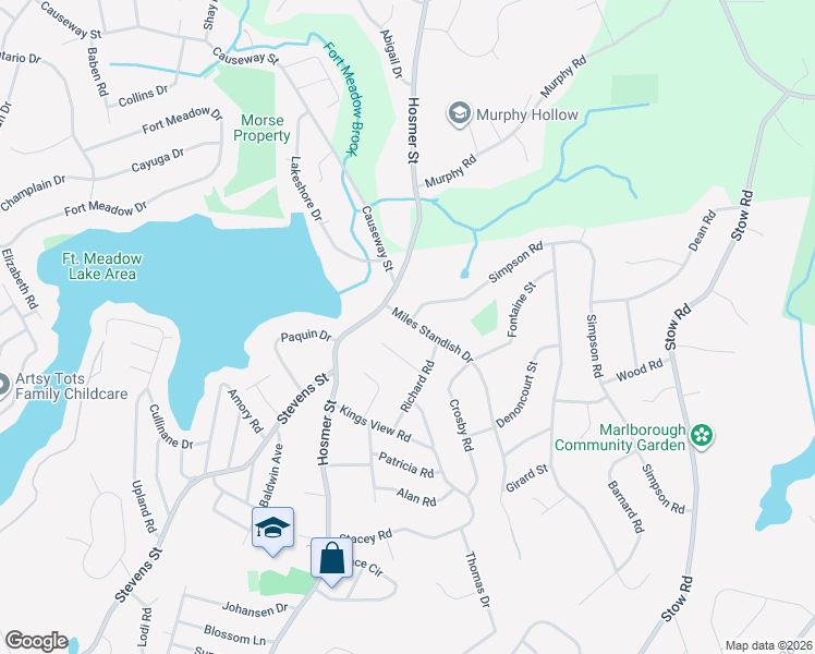 map of restaurants, bars, coffee shops, grocery stores, and more near 6 Miles Standish Drive in Marlborough