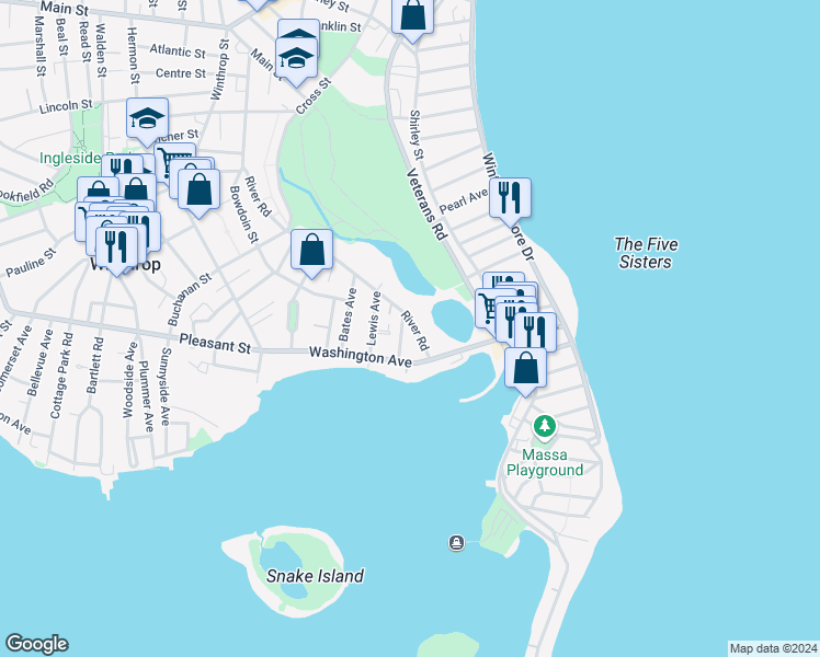 map of restaurants, bars, coffee shops, grocery stores, and more near in Winthrop