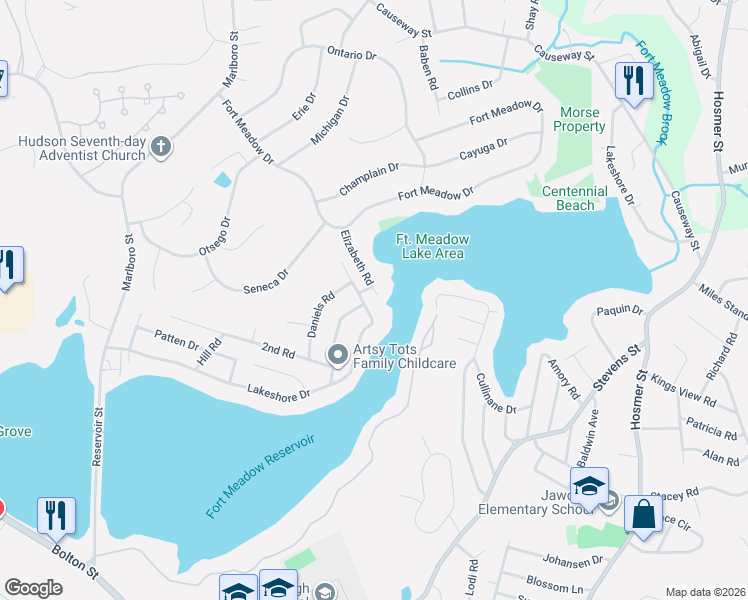 map of restaurants, bars, coffee shops, grocery stores, and more near 9 Elizabeth Road in Marlborough
