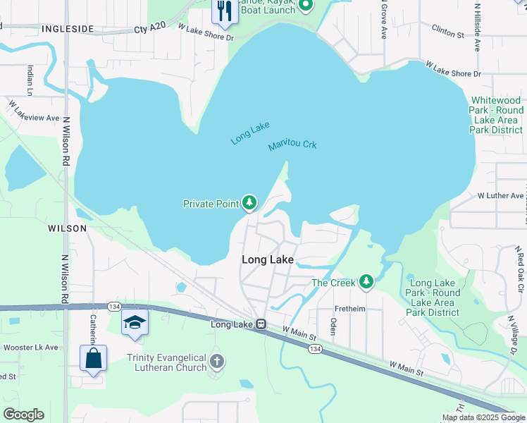map of restaurants, bars, coffee shops, grocery stores, and more near 35105 North Milwaukee Avenue in Ingleside
