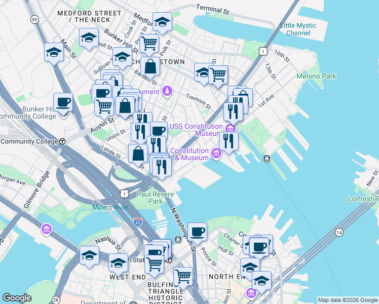 map of restaurants, bars, coffee shops, grocery stores, and more near 5 Putnam Street in Boston