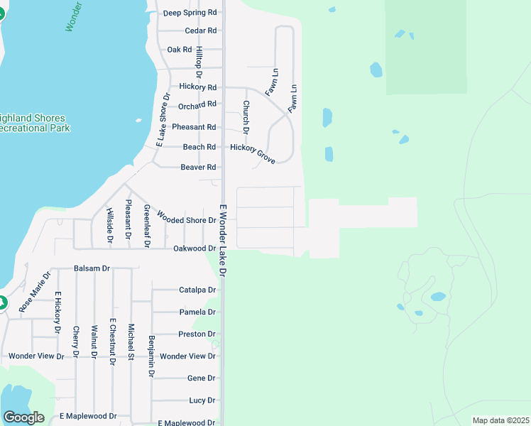 map of restaurants, bars, coffee shops, grocery stores, and more near 7404 Parkwood Drive in Wonder Lake