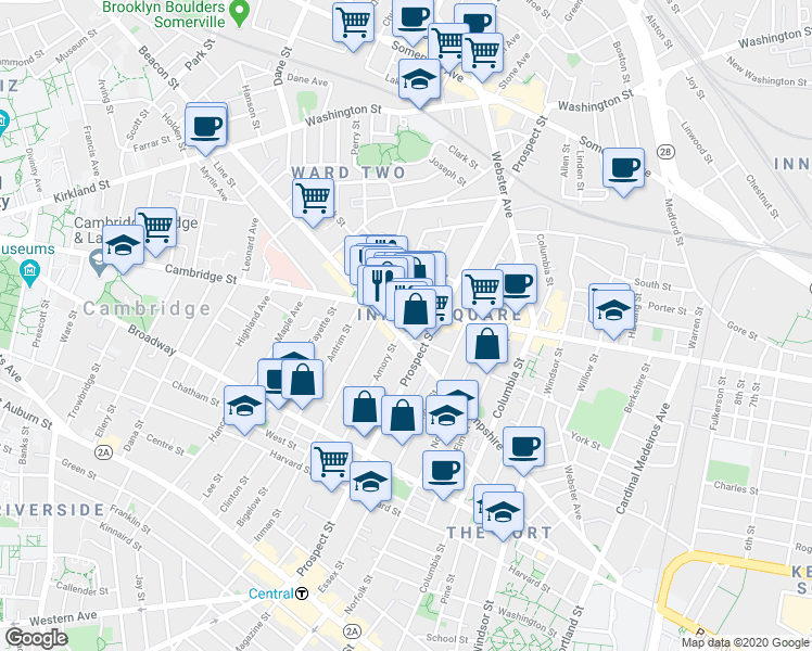 map of restaurants, bars, coffee shops, grocery stores, and more near 1348 Cambridge Street in Cambridge