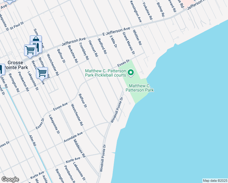 map of restaurants, bars, coffee shops, grocery stores, and more near 729 Bedford Road in Grosse Pointe Park