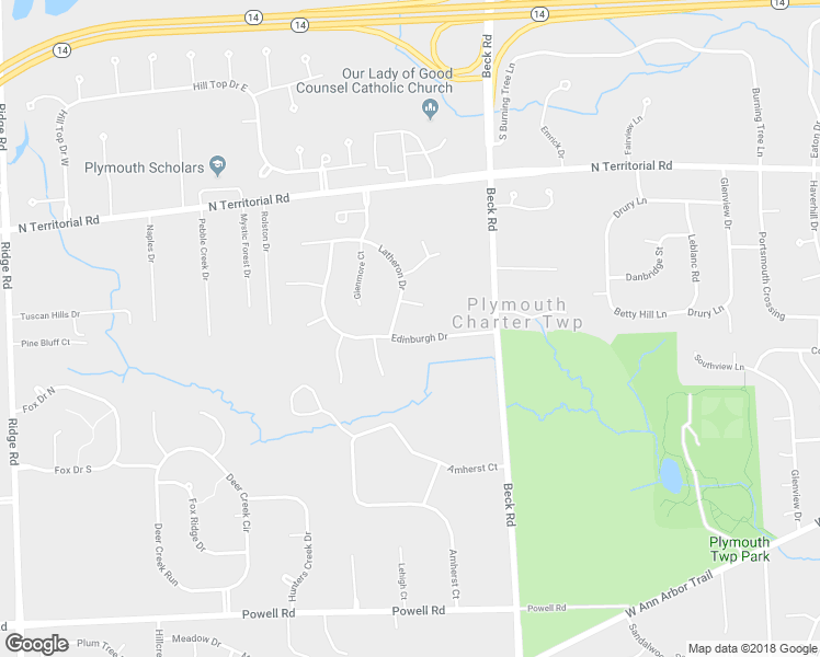map of restaurants, bars, coffee shops, grocery stores, and more near 47694 Edinburgh Drive in Plymouth