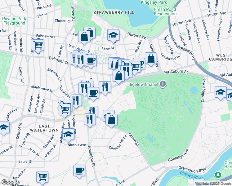 map of restaurants, bars, coffee shops, grocery stores, and more near 23 Ralph Piteri Terrace in Watertown
