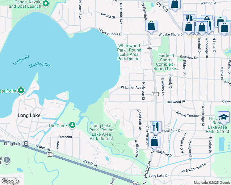map of restaurants, bars, coffee shops, grocery stores, and more near 35100 North Hauge Street in Round Lake