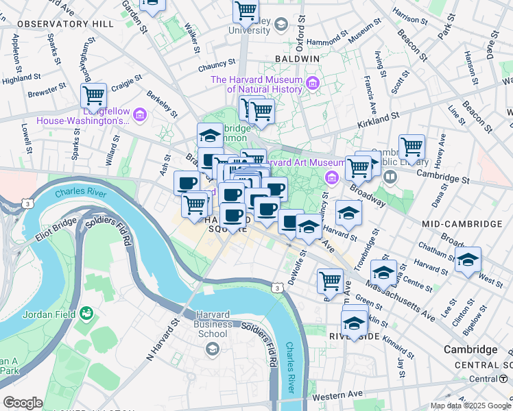 map of restaurants, bars, coffee shops, grocery stores, and more near 1374 Massachusetts Avenue in Cambridge