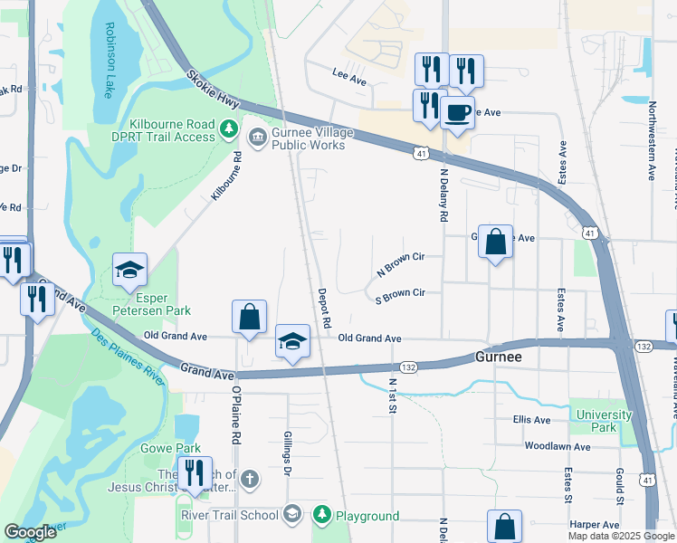 map of restaurants, bars, coffee shops, grocery stores, and more near 945 Charles Avenue in Gurnee