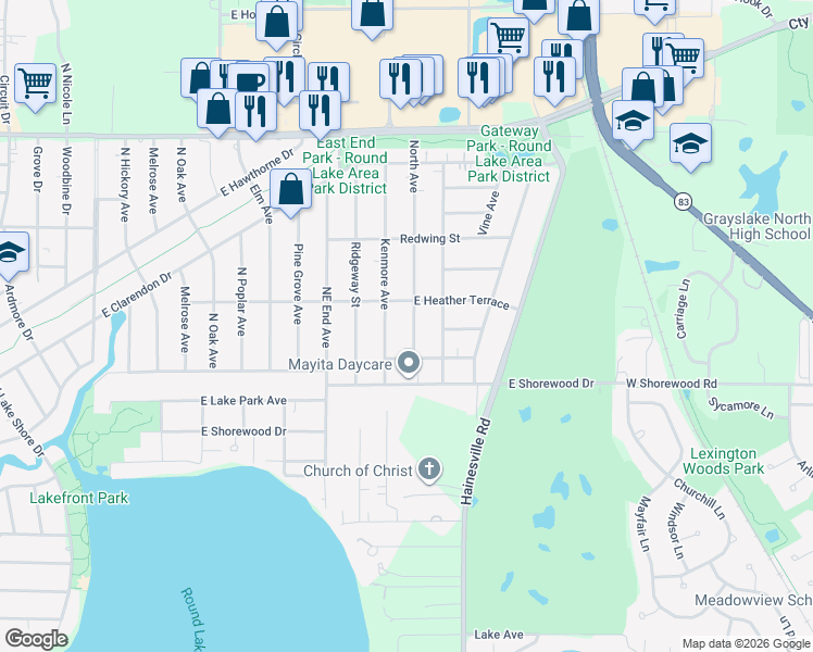 map of restaurants, bars, coffee shops, grocery stores, and more near 1403 North Avenue in Round Lake Beach