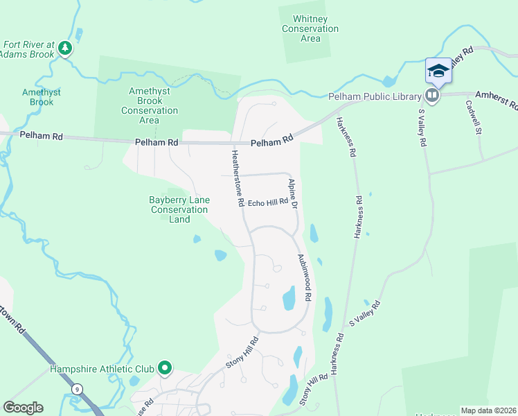 map of restaurants, bars, coffee shops, grocery stores, and more near 25 Echo Hill Road in Amherst