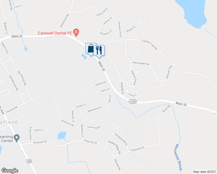 map of restaurants, bars, coffee shops, grocery stores, and more near 4 Nancy Drive in Rutland