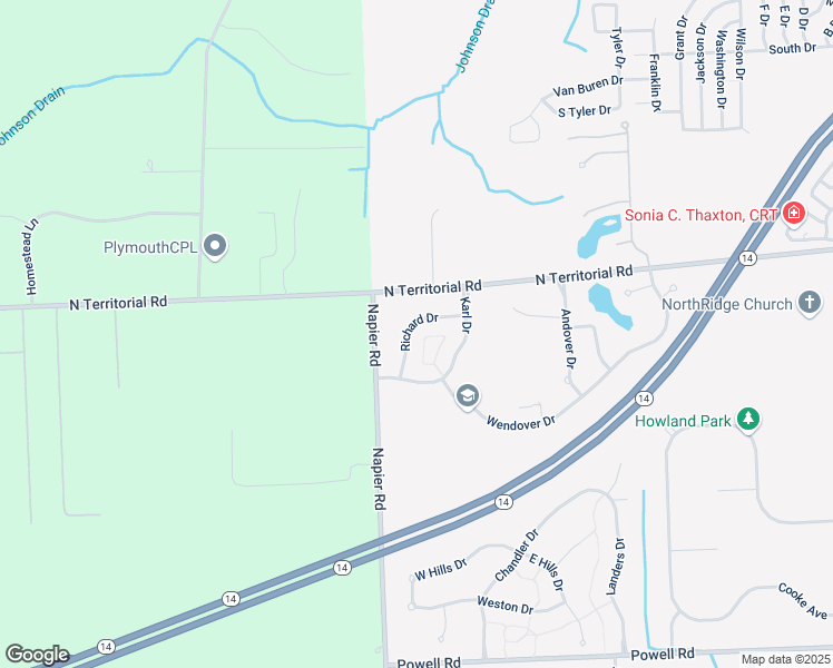 map of restaurants, bars, coffee shops, grocery stores, and more near 50973 Richard Drive in Plymouth