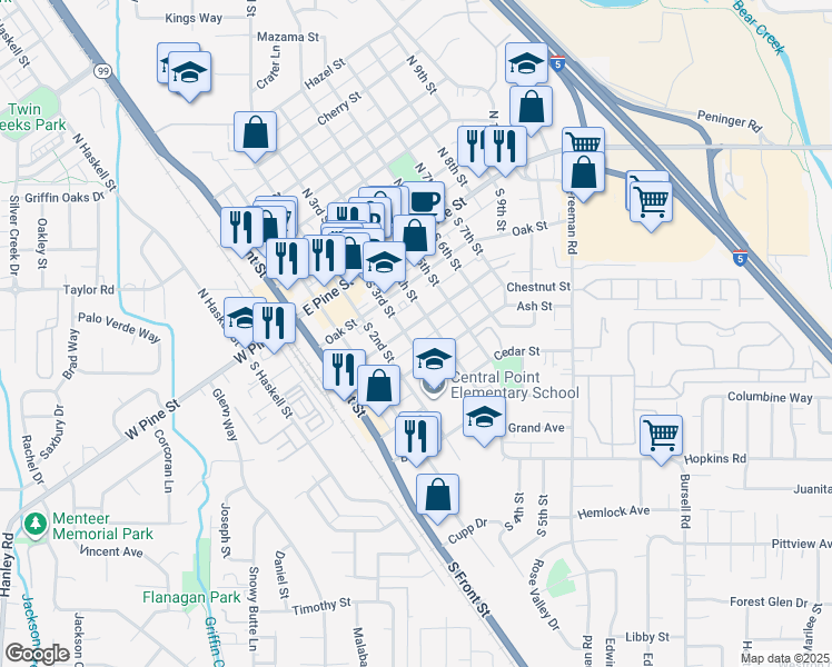 map of restaurants, bars, coffee shops, grocery stores, and more near 234 South 4th Street in Central Point