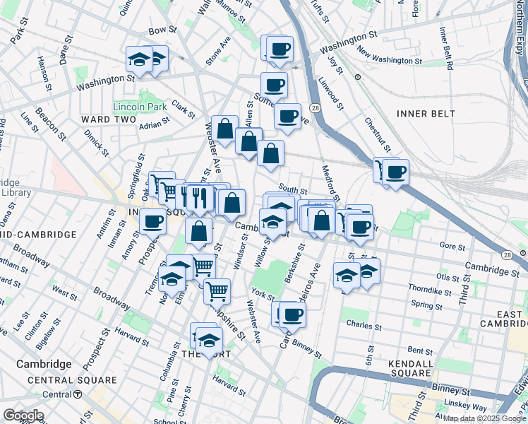 map of restaurants, bars, coffee shops, grocery stores, and more near 315 Evereteze Way in Cambridge