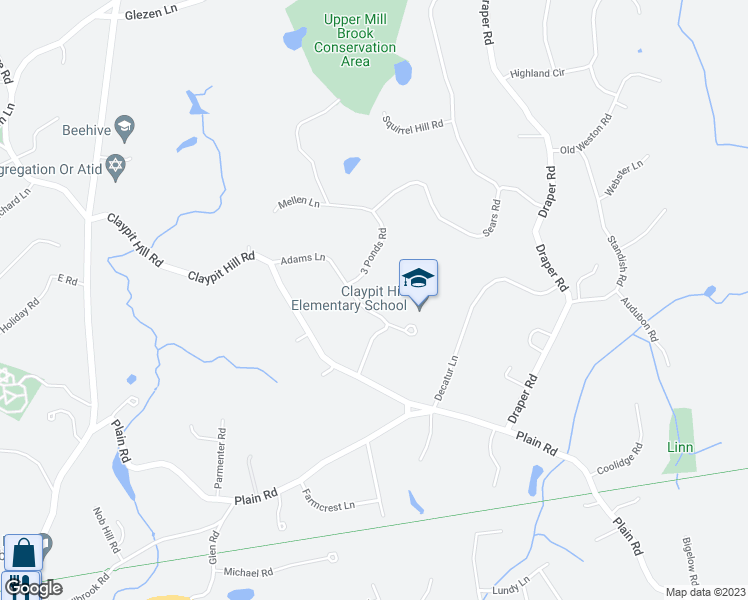 map of restaurants, bars, coffee shops, grocery stores, and more near 30 Adams Lane in Wayland