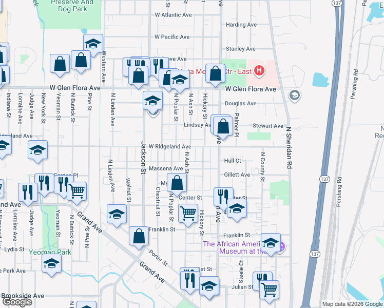 map of restaurants, bars, coffee shops, grocery stores, and more near 925 North Ash Street in Waukegan