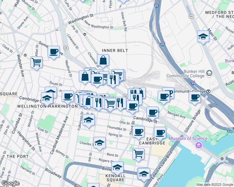 map of restaurants, bars, coffee shops, grocery stores, and more near 264 Monsignor O'Brien Highway in Cambridge
