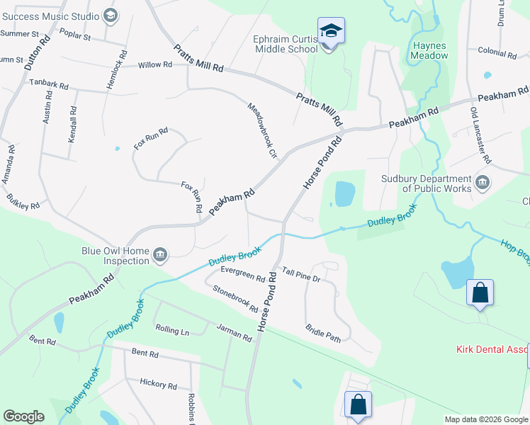 map of restaurants, bars, coffee shops, grocery stores, and more near 18 Noyes Lane in Sudbury