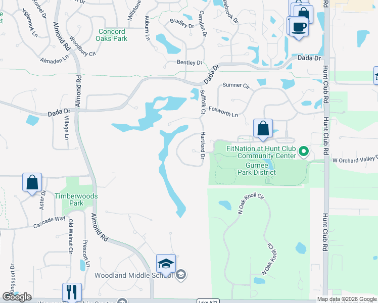 map of restaurants, bars, coffee shops, grocery stores, and more near 6971 Revere Court in Gurnee