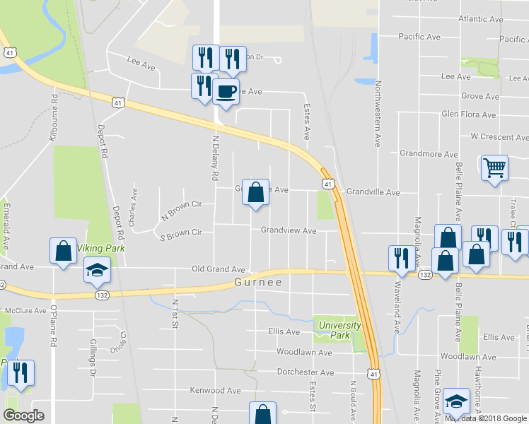 map of restaurants, bars, coffee shops, grocery stores, and more near 944 Blackburn Street in Gurnee