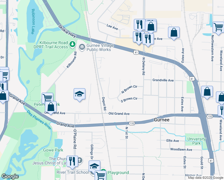 map of restaurants, bars, coffee shops, grocery stores, and more near 945 Charles Avenue in Gurnee