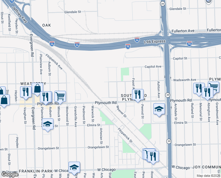 map of restaurants, bars, coffee shops, grocery stores, and more near 11690 Stahelin Avenue in Detroit