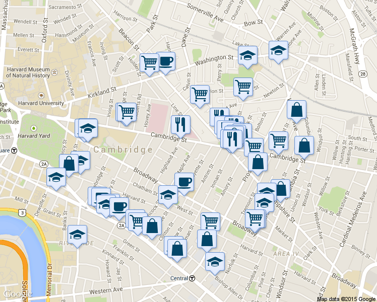 map of restaurants, bars, coffee shops, grocery stores, and more near 10 Marie Avenue in Cambridge