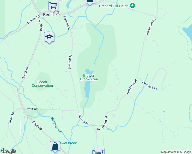 map of restaurants, bars, coffee shops, grocery stores, and more near 34 Village Lane in Berlin