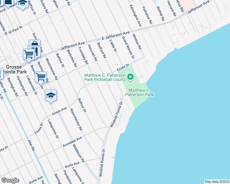 map of restaurants, bars, coffee shops, grocery stores, and more near 729 Bedford Road in Grosse Pointe Park