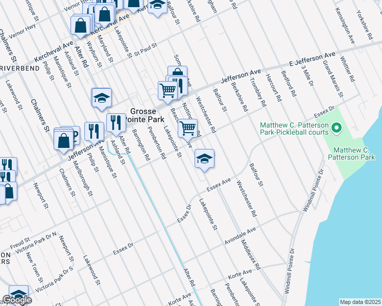map of restaurants, bars, coffee shops, grocery stores, and more near 879 Beaconsfield Avenue in Grosse Pointe Park