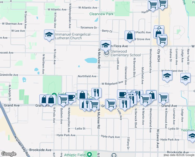 map of restaurants, bars, coffee shops, grocery stores, and more near 1012 North McAree Road in Waukegan