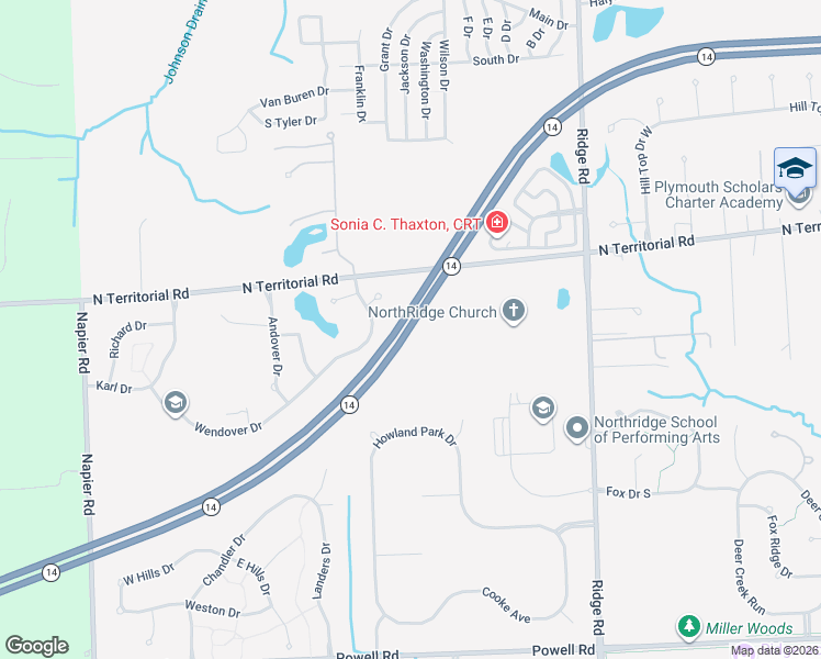 map of restaurants, bars, coffee shops, grocery stores, and more near Hwy 14 in Plymouth
