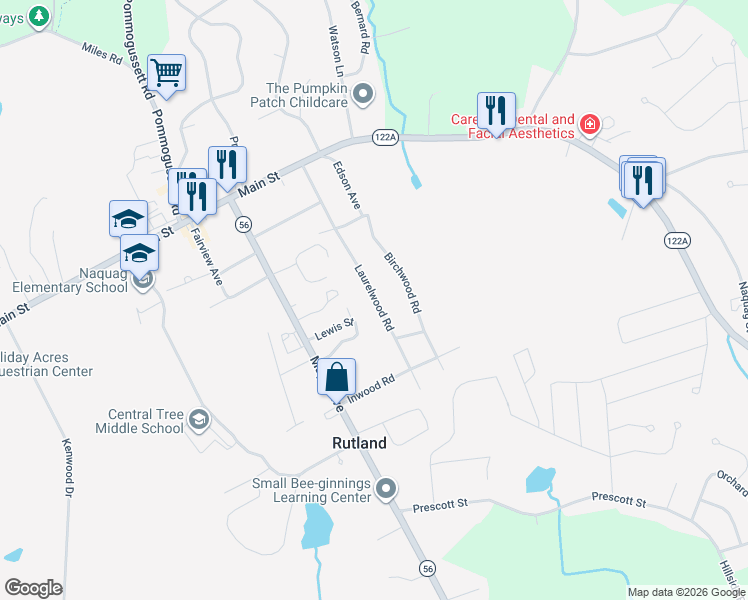 map of restaurants, bars, coffee shops, grocery stores, and more near 25 Laurelwood Road in Rutland