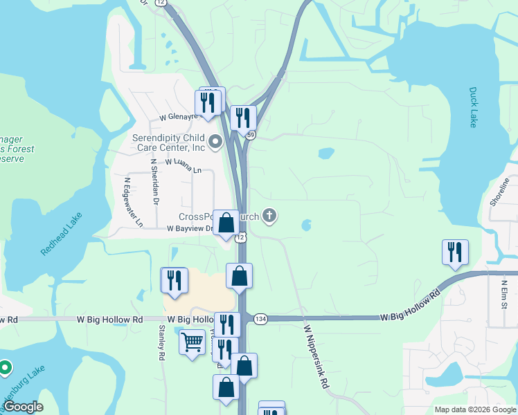 map of restaurants, bars, coffee shops, grocery stores, and more near 171 Hollow Way in Fox Lake