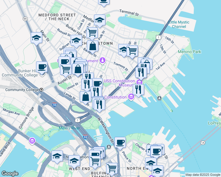 map of restaurants, bars, coffee shops, grocery stores, and more near 5 Putnam Street in Boston